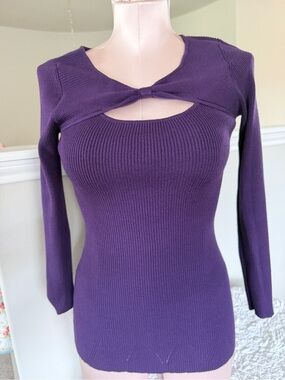 Candie's Deep Purple Ribbed Knit Top with Cutout Detail